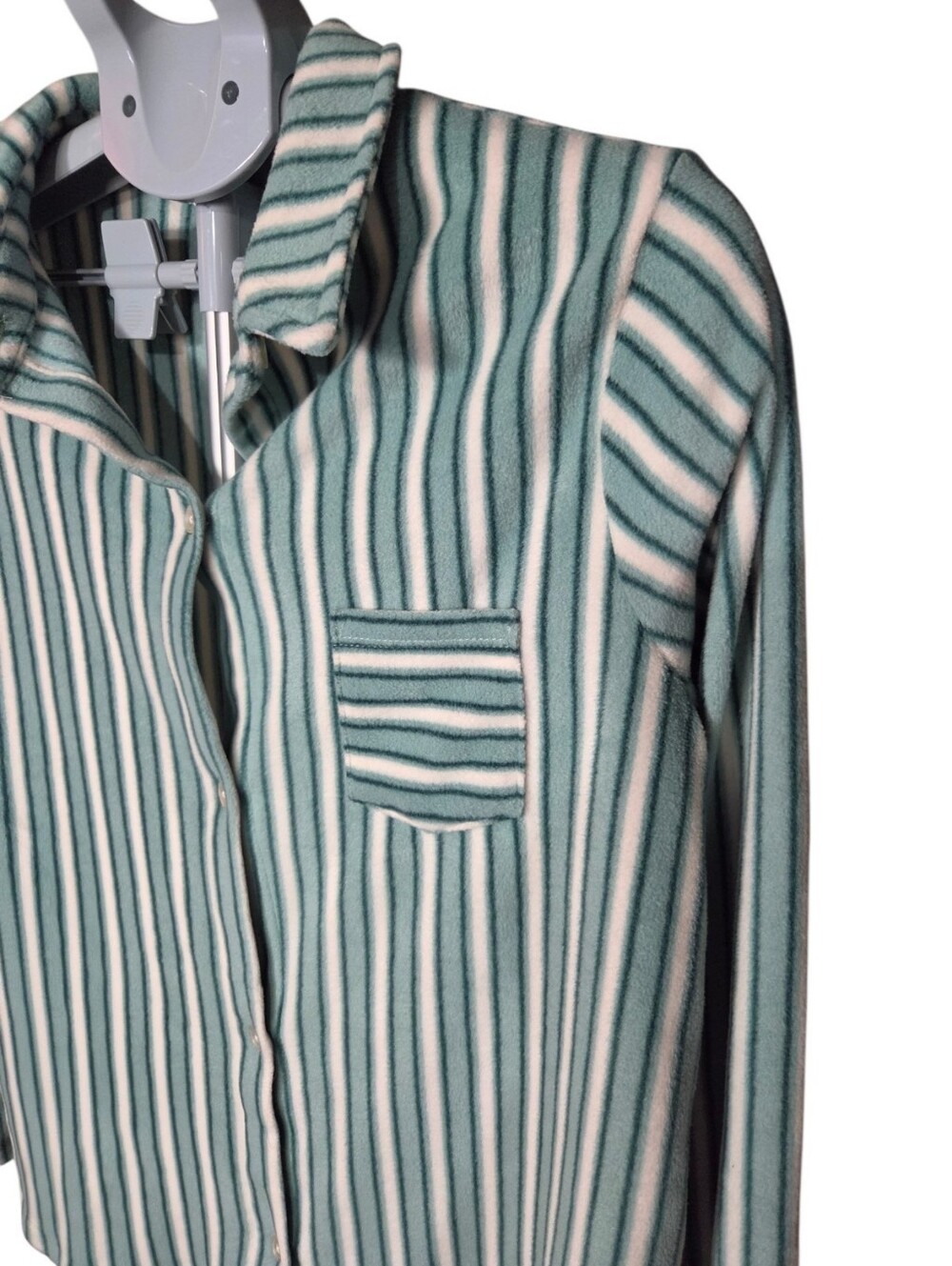 Cuddl Duds Green White Striped Pajama Set Long Sleeve Top Pants M - Picture 8 of 10